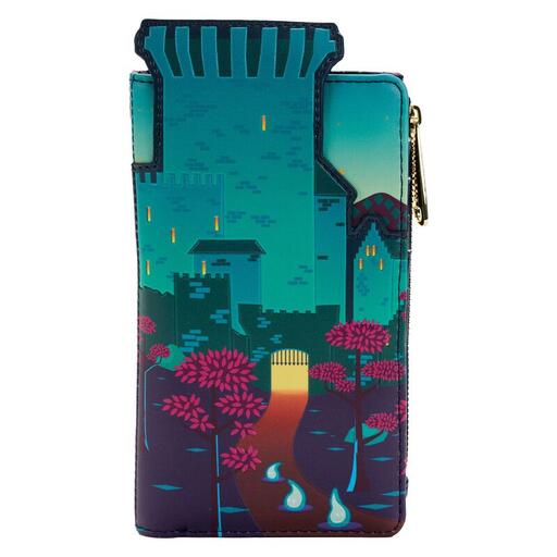 Dark blue flap wallet featuring Merida's castle on the front and Merida and her mother in bear form on the back.